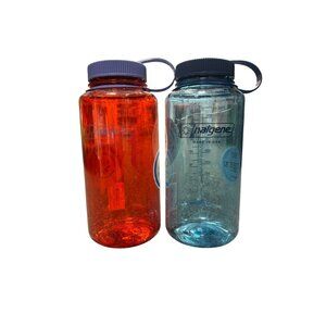 Nalgene 32oz (2-PACK) Plastic Narrow Mouth Water Bottle(Marmalade & Baby Blue)